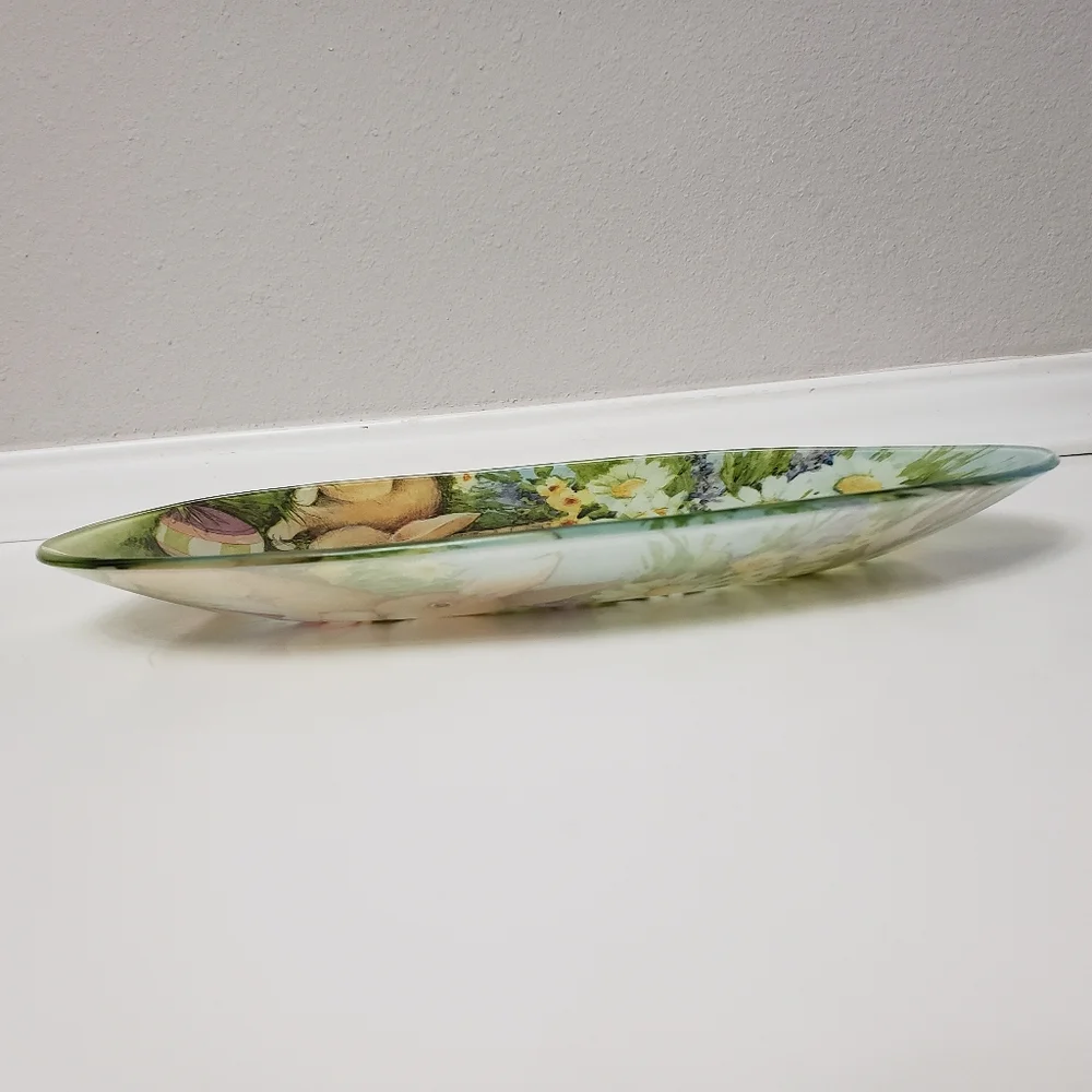 Prima Design Easter Serving Platter Glass Daisies Bunnies Egg Shaped Replacement